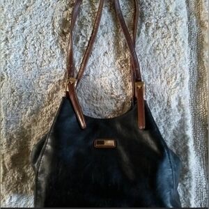 Mondi Black Leather Bag with Brown Straps